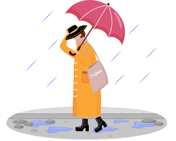 Woman in raincoat  イラスト