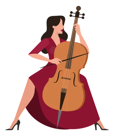 Woman in red dress play the cello  Illustration