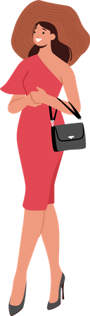 Woman in Red Dress with Handbag  Illustration