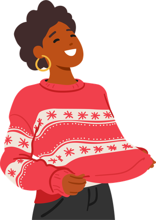 Woman In Red Festive Christmas Sweater  Illustration