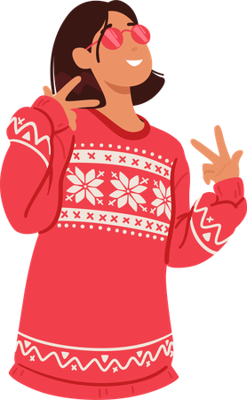 Woman In Red Festive Christmas Sweater  Illustration