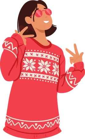 Woman In Red Festive Christmas Sweater  Illustration