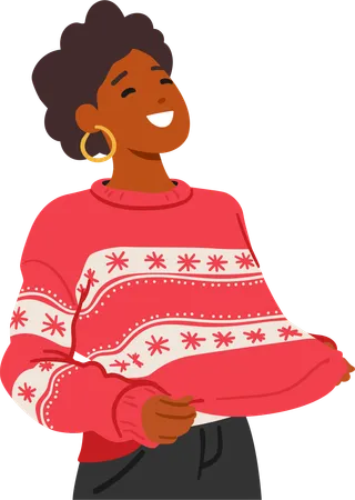 Woman In Red Festive Christmas Sweater  Illustration