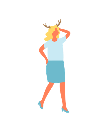Woman in Reindeer Horns Accessory on Head  Illustration