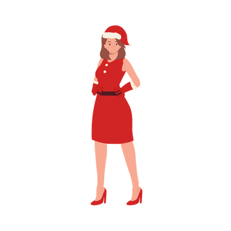 Woman in Santa Claus Costume and giving standing pose  일러스트레이션