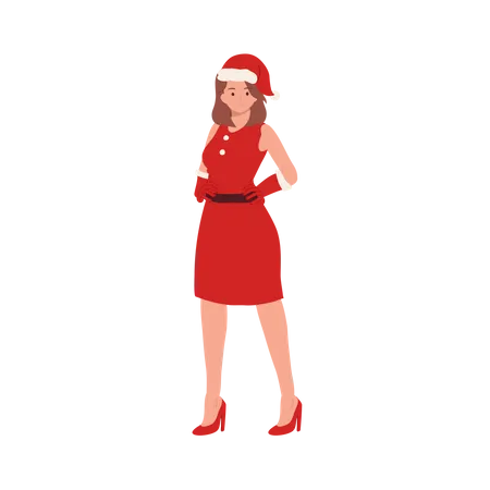 Woman in Santa Claus Costume and giving standing pose  Illustration