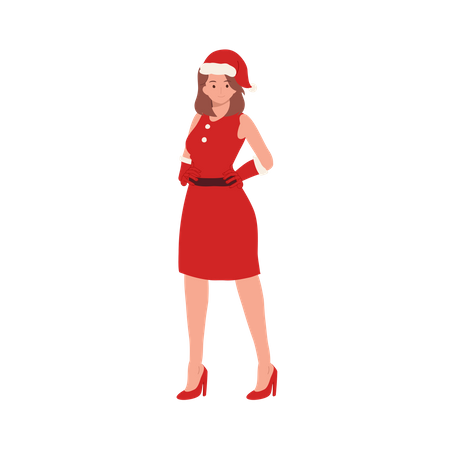 Woman in Santa Claus Costume and giving standing pose  Illustration