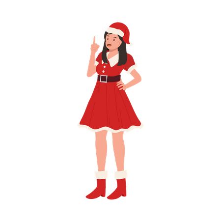 Woman in Santa Claus Costume and pointing up  일러스트레이션