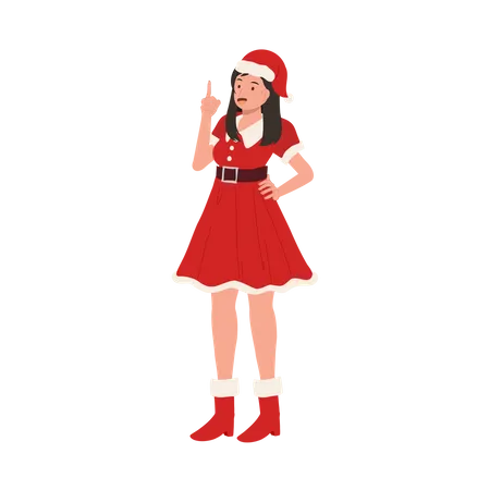 Woman in Santa Claus Costume and pointing up  Illustration