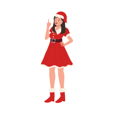 Woman in Santa Claus Costume and pointing up  Illustration