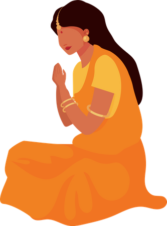Woman in sari praying Illustration