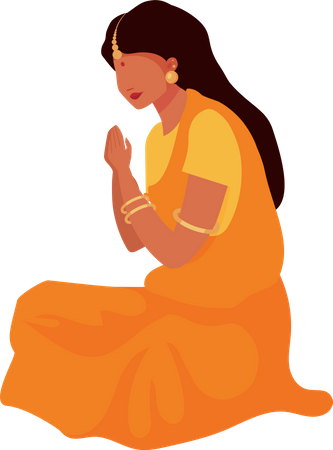 Woman in sari praying  Illustration