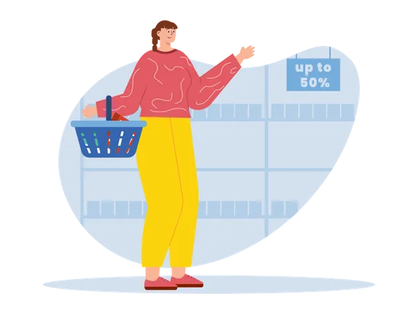 Woman in Shopping market Illustration