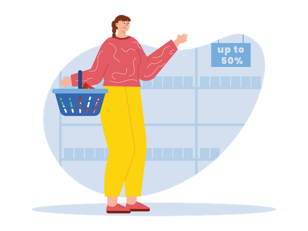 Woman in Shopping market  Illustration