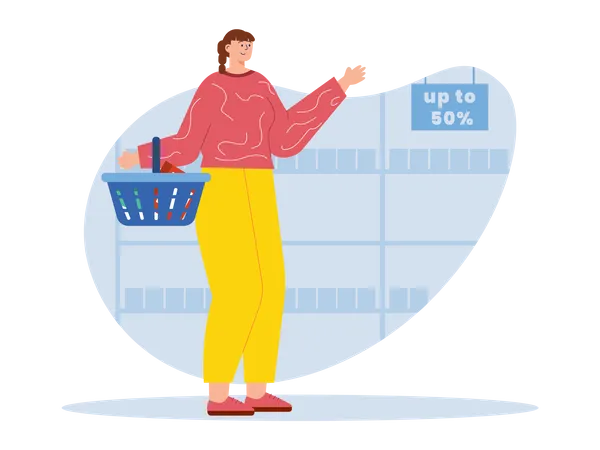 Woman in Shopping market  Illustration