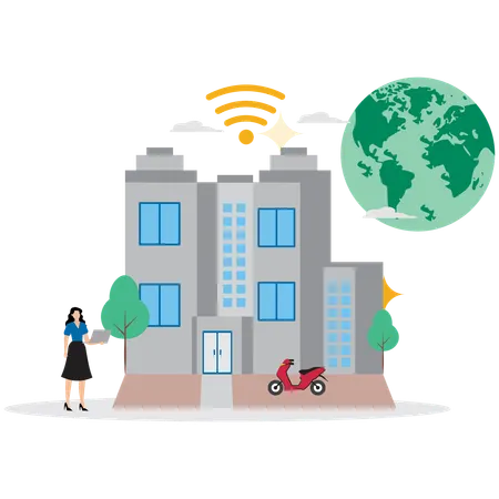 Woman in Smart city  Illustration