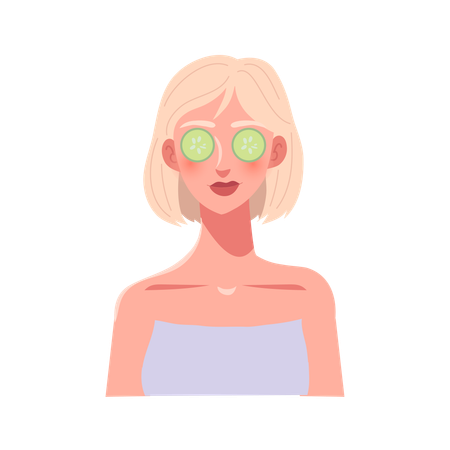 Woman in Spa Day with Cucumber Treatment  Illustration