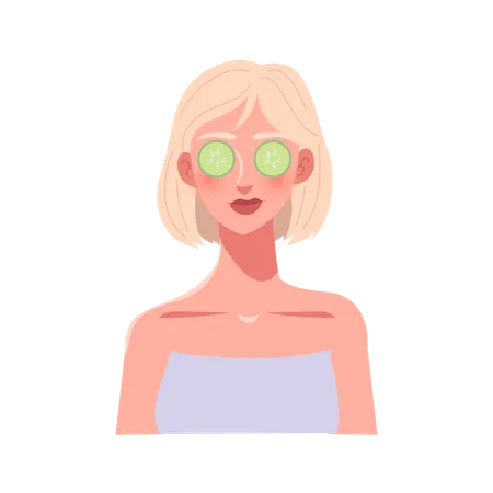 Woman in Spa Day with Cucumber Treatment  Illustration