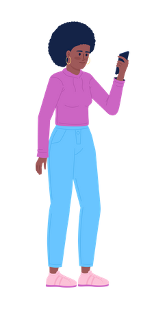 Woman in sportswear holding smartphone Illustration