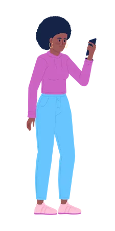Woman in sportswear holding smartphone Illustration