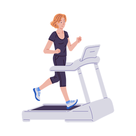 Woman in sportswear running on a treadmill  Illustration
