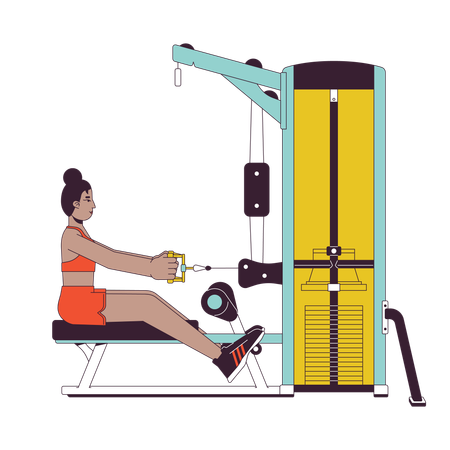 Woman in starting position on seated row machine  Illustration