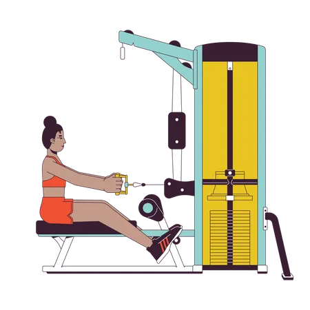 Woman In Starting Position On Seated Row Machine Flat Line Color Vector Character Editable Outline Full Body Person On White Upper Arm Muscles Simple Cartoon Spot Illustration For Web Graphic Design Illustration