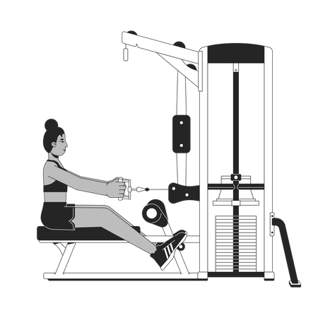 Woman in starting position on seated row machine  Illustration