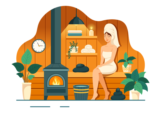 Woman In Steam Room  Illustration