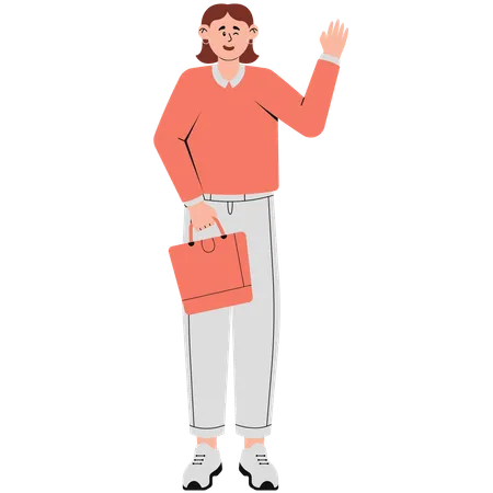 Woman in Sweater and Collared Shirt Carrying Purse  Illustration