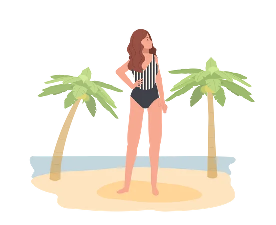 Woman In Swim Suit On The Beach Illustration