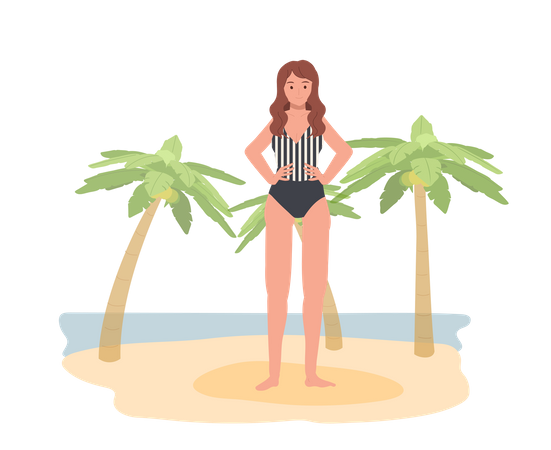 Woman In Swim Suit On The Beach  Illustration