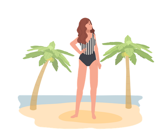 Woman In Swim Suit On The Beach  Illustration