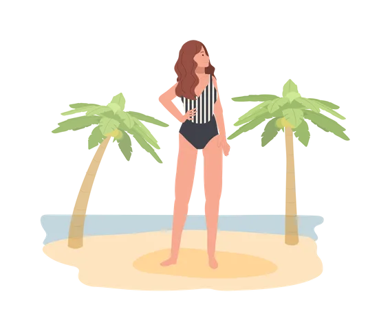 Woman In Swim Suit On The Beach  Illustration