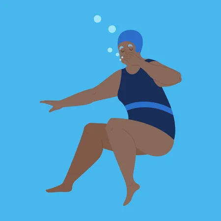 Old Woman In Swimming Pool Elderly Character Have An Active Lifestyle Senior Under Water Isolated Flat Illustration Illustration