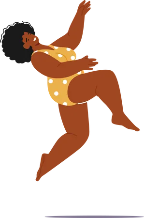 Energetic Confident And Joyful A Plump Female Character In A Swimsuit Defies Societal Norms By Happily Jumping Radiating Body Positivity And Embracing Her Curves Cartoon People Vector Illustration Illustration