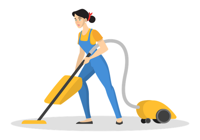 Woman in the uniform cleaning floor using vacuum cleaner  Illustration