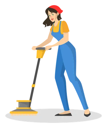 Woman in the uniform cleaning floor using vacuum cleaner  Illustration