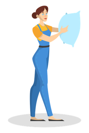 Woman in the uniform holding a pillow Illustration