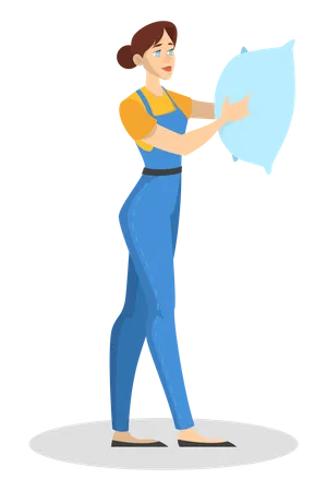 Woman in the uniform holding a pillow  Illustration