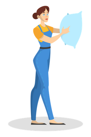 Woman in the uniform holding a pillow  Illustration