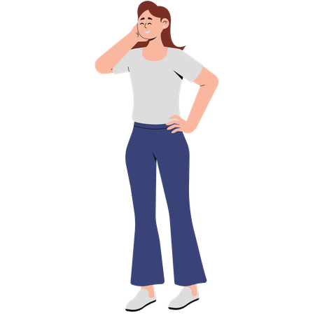 Woman in Tight Short Top and Cut Jeans Outfit  Illustration