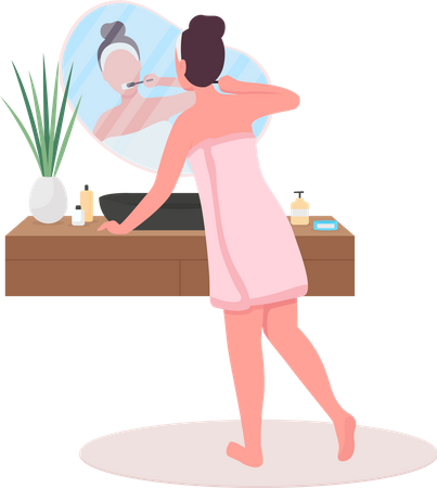 Woman in towel washing teeth  일러스트레이션