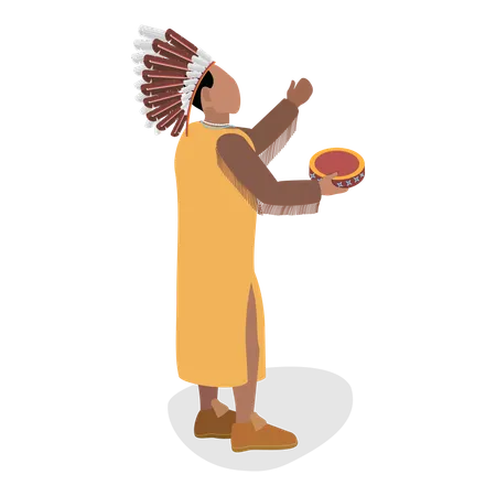 3 D Isometric Flat Vector Set Of Indigenous People First Nation Characters In Traditional Clothing Item 3 Illustration