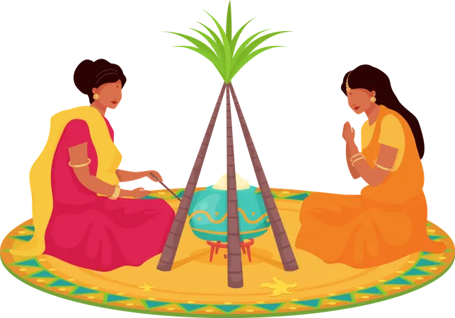 Woman in traditional sari on Lohri  Illustration