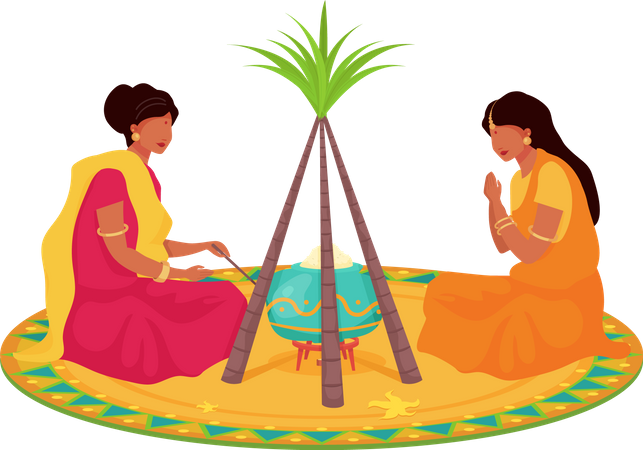 Woman in traditional sari on Lohri  イラスト