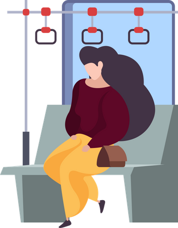 Woman In Train Illustration