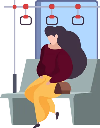 Woman In Train Illustration