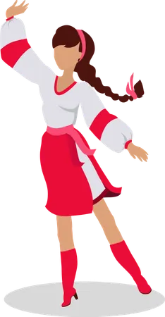 Woman In Ukrainian National Clothes Dance Vector In Flat Design Young Girl With Braided Hair In White Blouse Red Skirt And Boots Dancing Traditional Folk Dance Slavic Choreography And Folklore Illustration