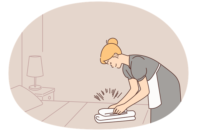 Woman in uniform cleaning in hotel room  Illustration